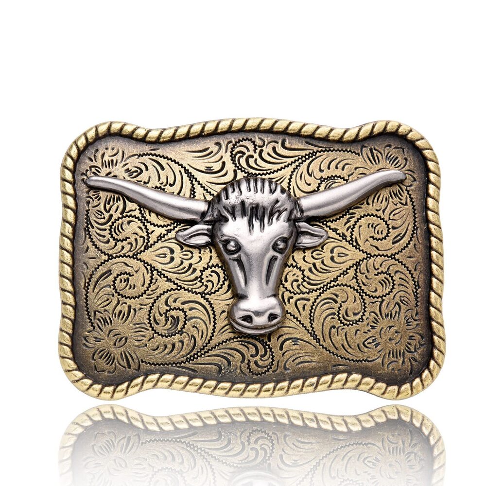 5055 Long Horn Bull Western Belt Buckle , Cowboy Vintage Longhorn Buckles